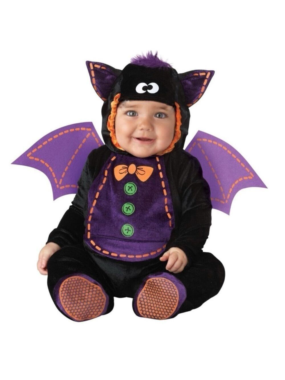 Baby Bat Halloween Costume Hood & Footed Onesie Infant 6-12 Months